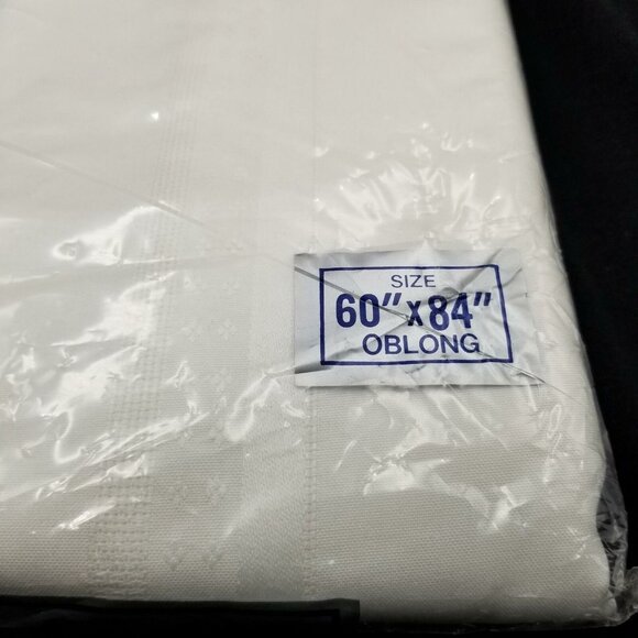 Vintage Elrene Satin Stripe Fabric White Tablecloth Oblong 60 x 84 New - Picture 2 of 5